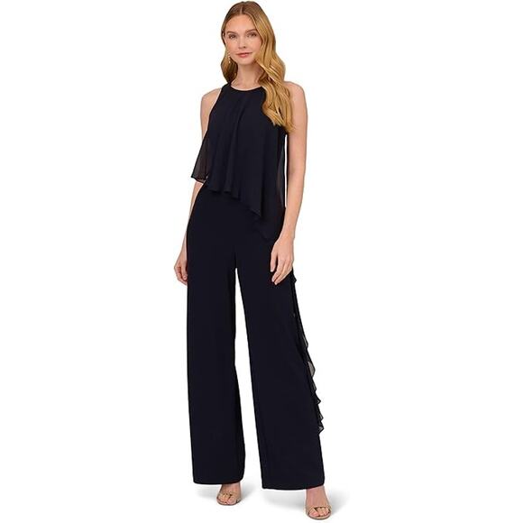 Adrianna Papell Chiffon and Crepe Sleeveless Jumpsuit Midnight Plus Size 20 3249 - Picture 1 of 12